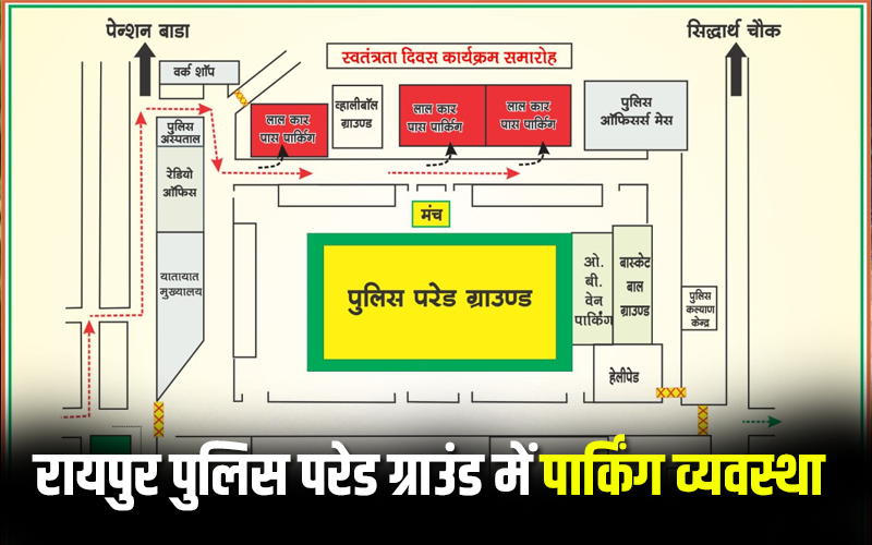 रायपुर पुलिस परेड ग्राउंड पर 15 अगस्त के लिए ऐसी रहेंगी पार्किंग व्यवस्था….इन सामानों पर रहेगा प्रतिबंध….