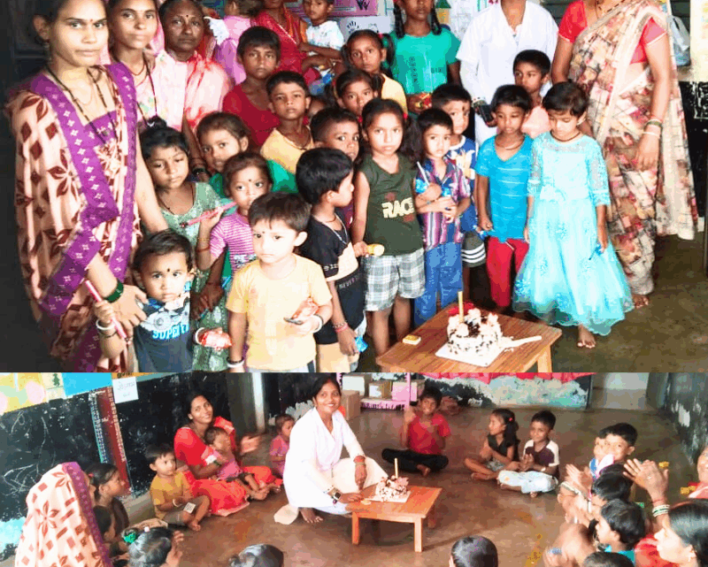 खुशियों की साझेदारी, आंगनबाड़ी के बच्चों के साथ केक काटकर बेटी गरिमा साहू का जन्मदिन मनाया