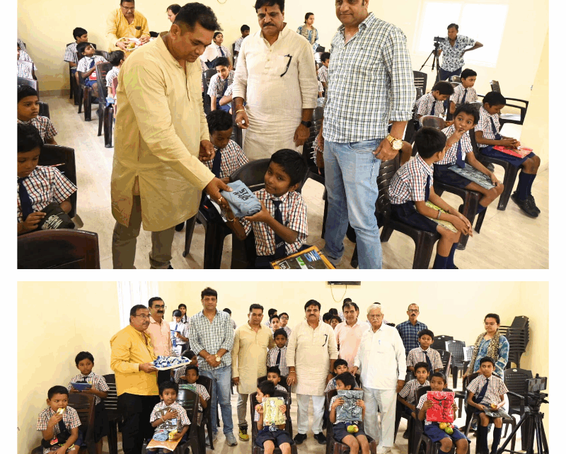 अर्पण दिव्यांग स्कूल के बच्चों को दीपावली में कपड़े मिठाई फल बिस्किट का वितरण किया