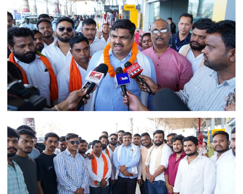 पश्चिम बंगाल से लौटे  मंत्री गजेन्द्र यादव का एयरपोर्ट पर भव्य स्वागत, भाजपा की जीत का जताया विश्वास