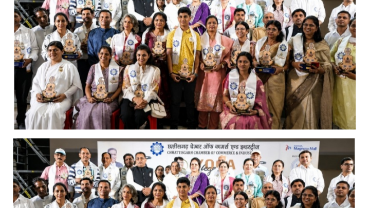 रायपुर में “योग लेजेंड्स” समारोह में 51 योग गुरुओं का सम्मान, एरोबैटिक योग और संगीत ने बांधा समां